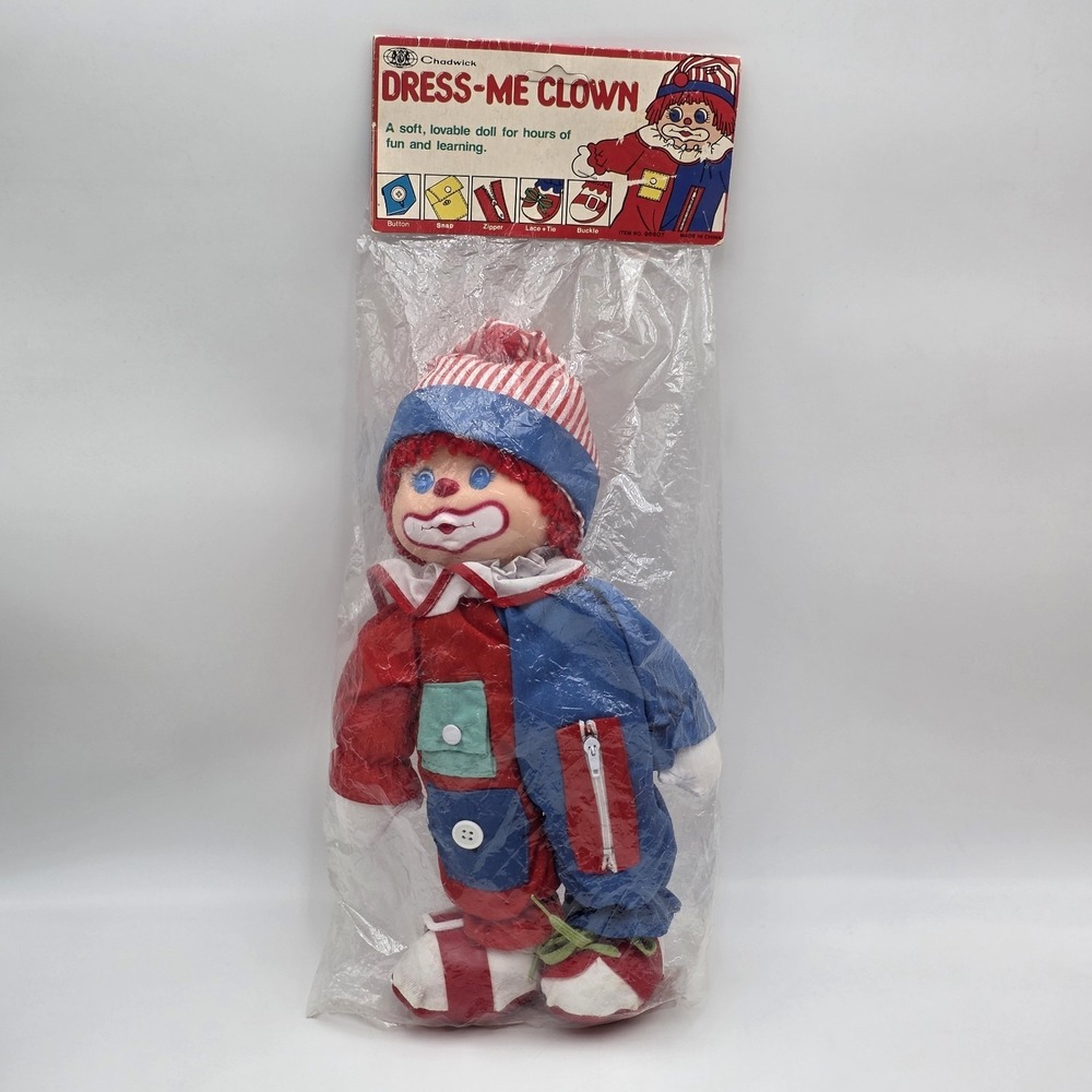Chadwick DRESS ME Clown Doll 14" Teaching Plush Snap Button Zipper New